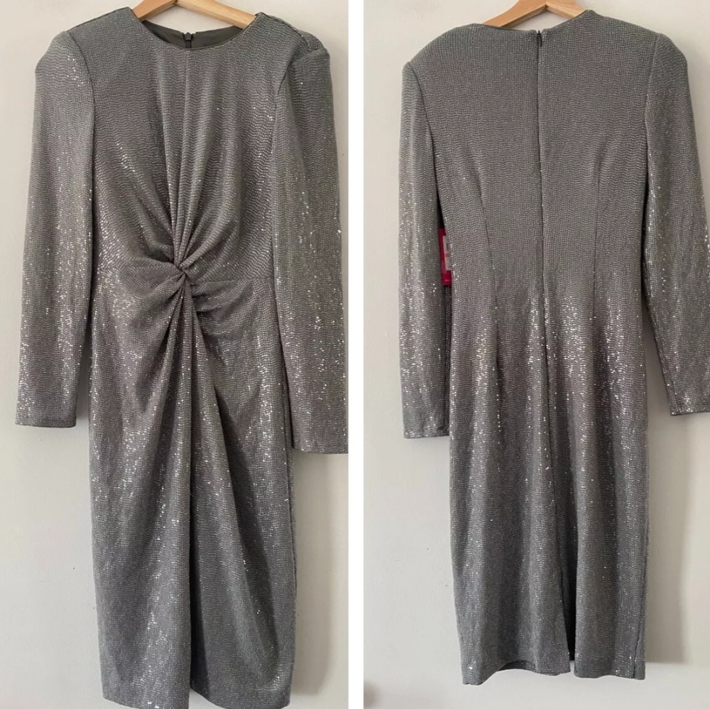 Vince Camuto Elegant Silver Sequin cocktail Dress